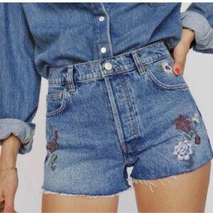 Reformation Jeans Charlie High Rise Fauna Embroidery Jean Shorts size 29 NWT